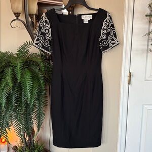 Vintage A.J. Bari Little Black Dress Cocktail Party Faux Pearls Lined Sheath